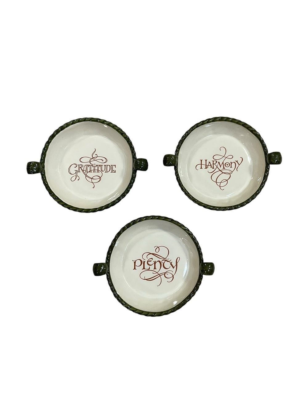 Amscan Home Set of 3 Gratitude Harmony Plenty Ceramic Harvest Bowls With Handles